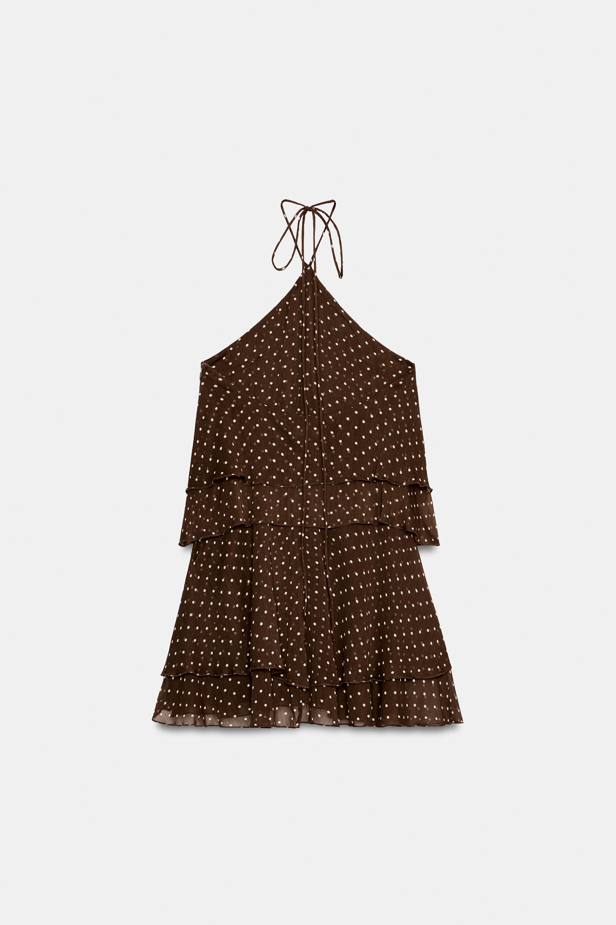 RUFFLED POLKA DOT HALTER DRESS